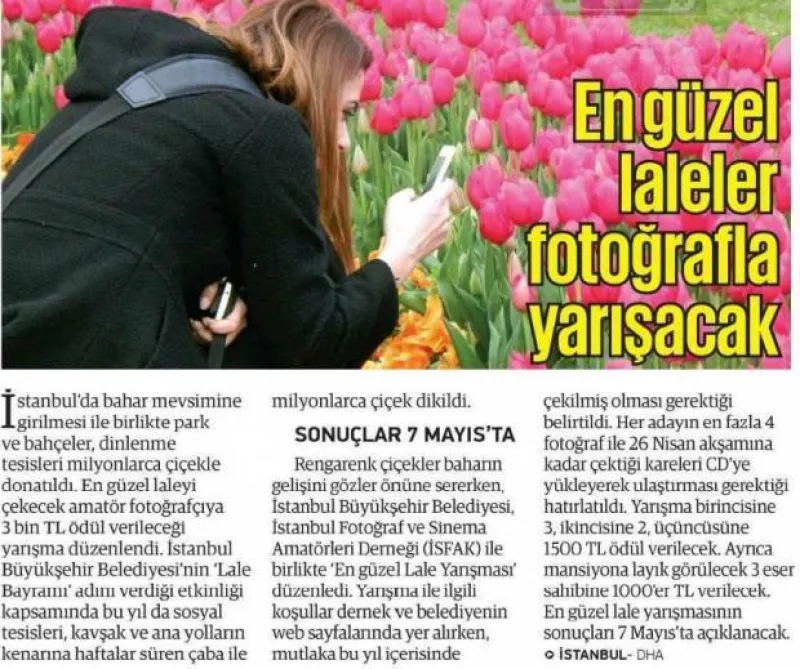 En Güzel Laleler Fotoğrafla Yarışacak (Yeni Şafak Gazetesi)